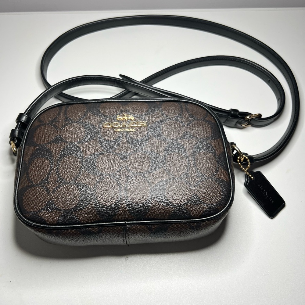 Coach Brown and Black Crossbody Bag with Monogram